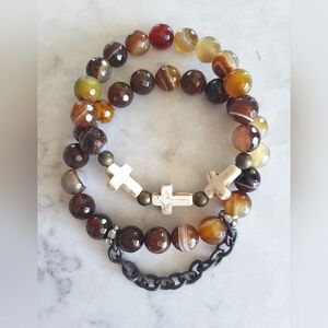 Pair of handmade beaded bracelets, brown and neutral beads